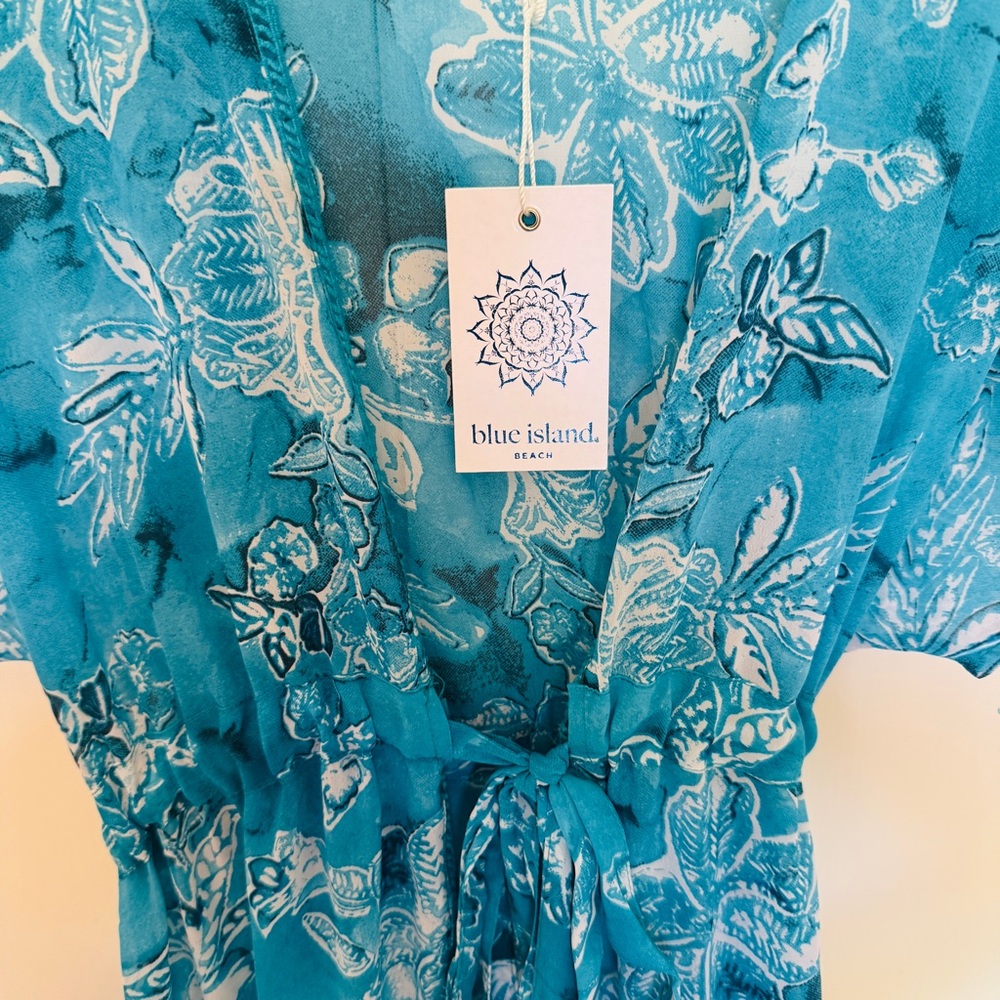 Blue Island Beach Teal Floral Wrap Cover Up